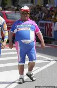 Large man in funny cycling shorts